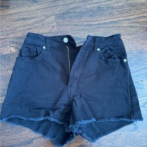Zara Black Denim Shorts with Zipper Detail